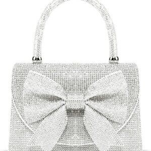 Elegant Small Tote Bag with Silver Bow & Rhinestones - Perfect for Parties